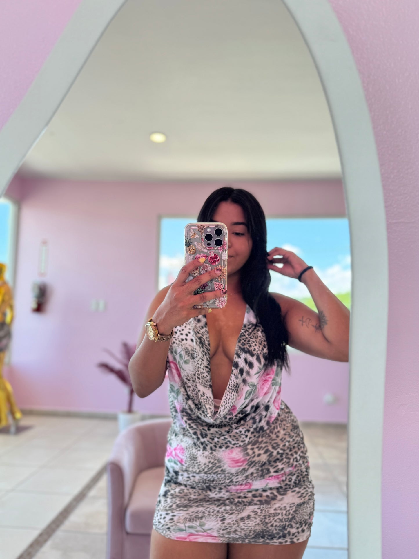 Leopard Mesh mini dress